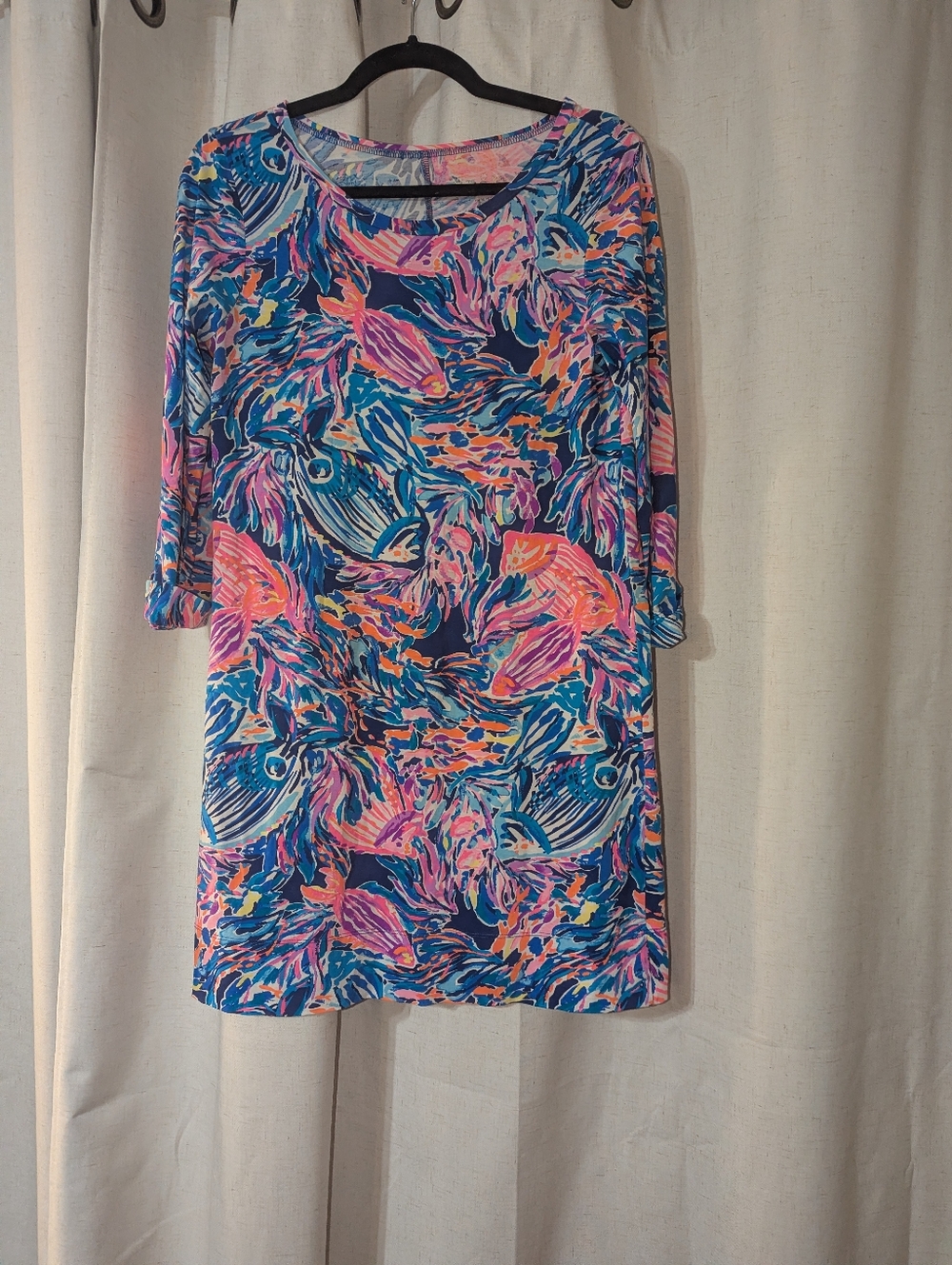 Lilly Pulitzer Pima Cotton Small Casual Fish AbstractVibes Linden T-Shirt Dress
